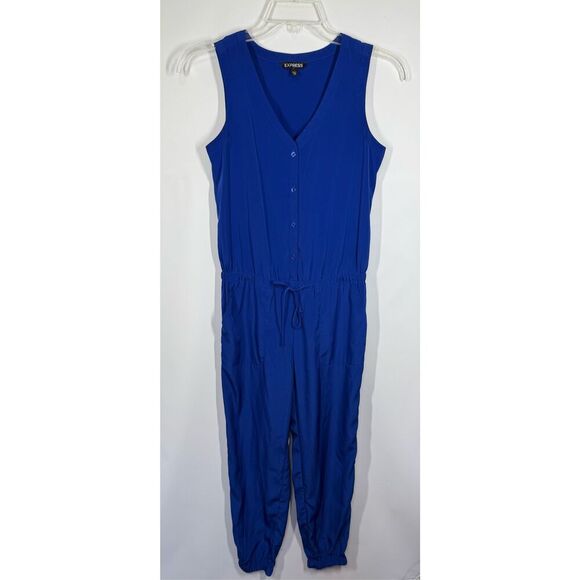 Express Royal Blue Tie Waist Jumpsuit Size X Small - Picture 1 of 10